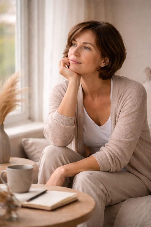 nő gondolkodik az ablaknál – halogatás és döntési helyzet